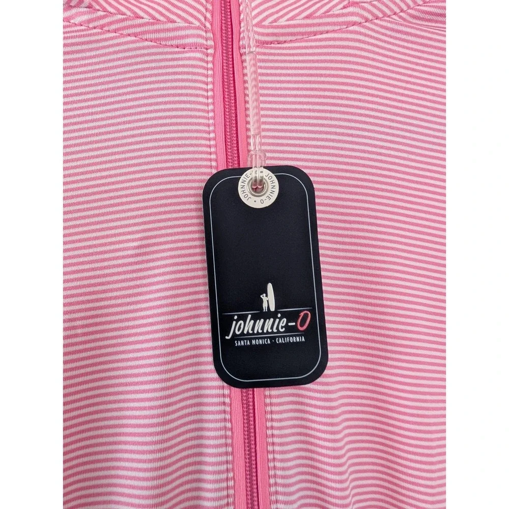 Johnnie-O Mens Performance Golf Hybrid Hoodie 1/4 Zip Pink Striped Cabo XL New